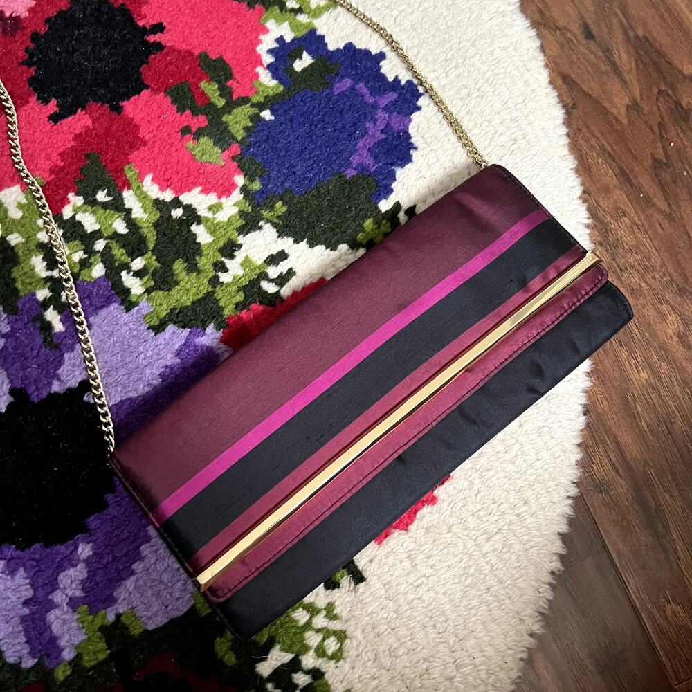 Talbots Dark Pink & Purple Striped Silk Clutch Shoulder Bag Purse